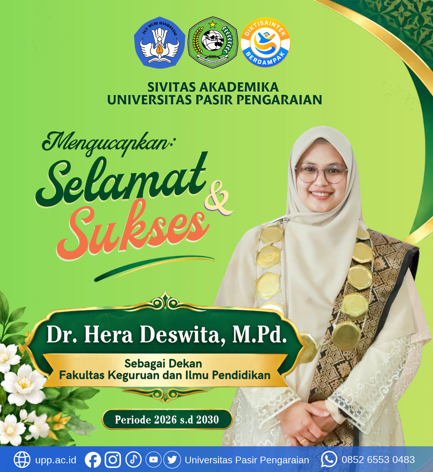 Dr. Hera Deswita Resmi Dilantik sebagai Dekan FKIP UPP Periode 2026 s.d 2030